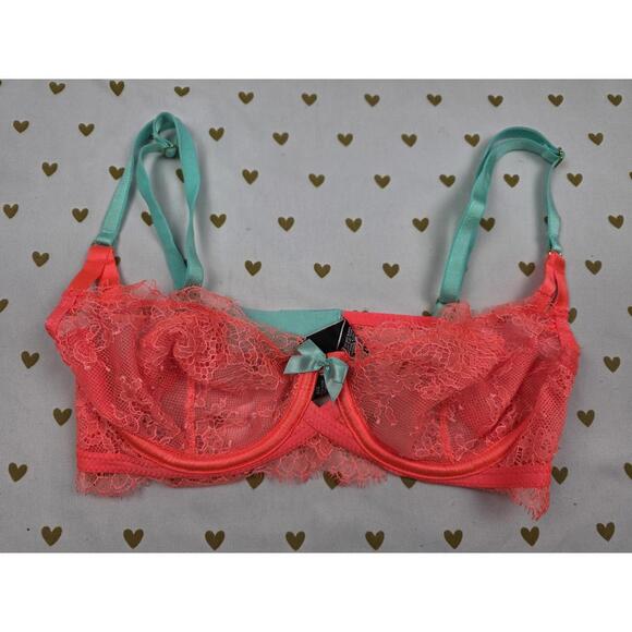 Victorias Secret Orange Neon Lace Very Sexy Unlined Demi Bra 32B - Picture 1 of 6